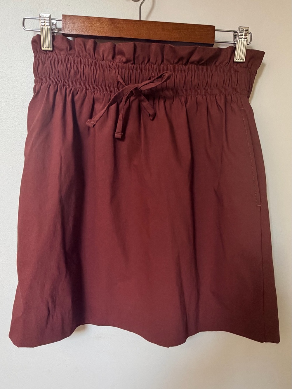 Express Burgundy Drawstring Smocked Waist Mini Skirt